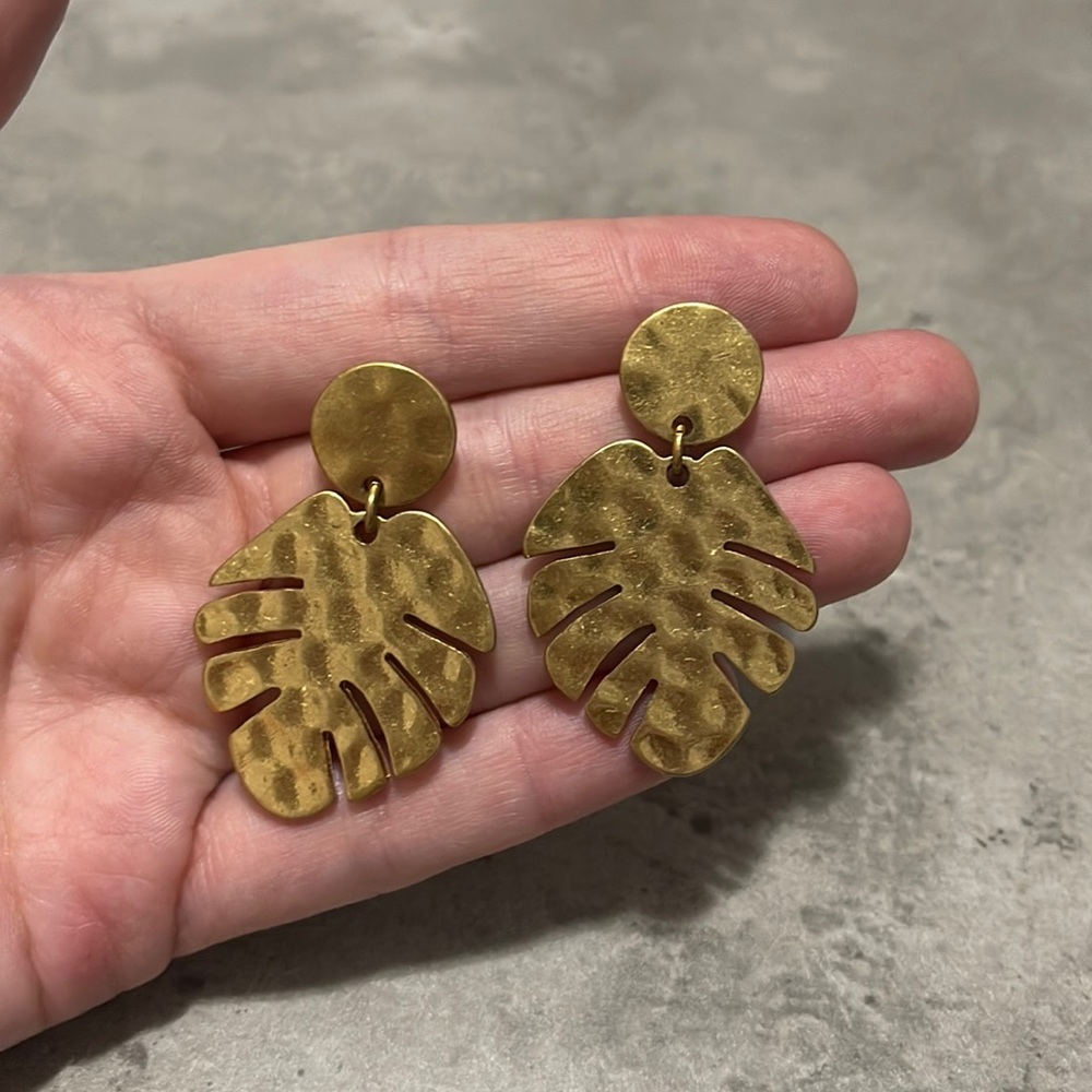 J Crew Gold leaf statement earrings